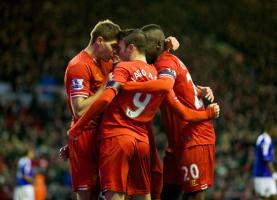 Игроки «Ливерпуля» празднуют гол Яго Аспаса в ворота «Олдхэма» (c) LiverpoolFC